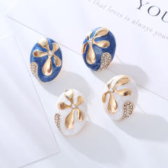 925 needle color enamel oval shape studs earrings
