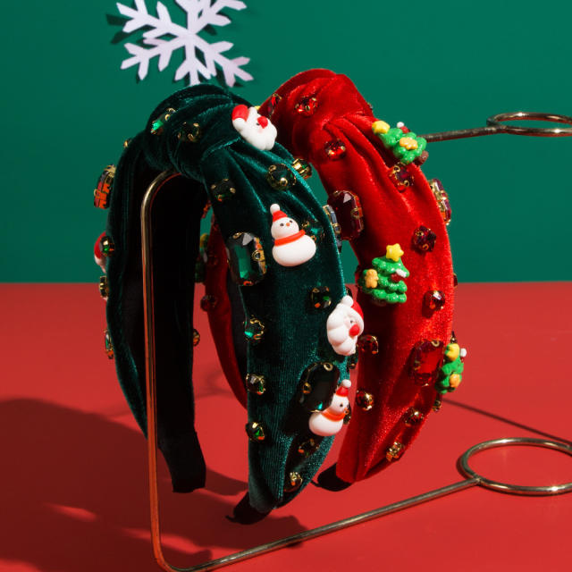 Christmas red green velvet knotted headband