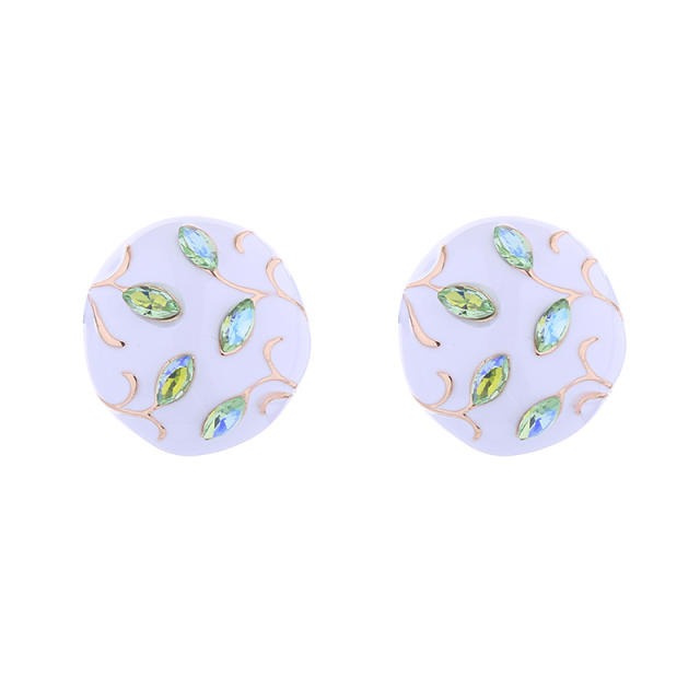 925 needle white color round shape rhinestone statement studs earrings
