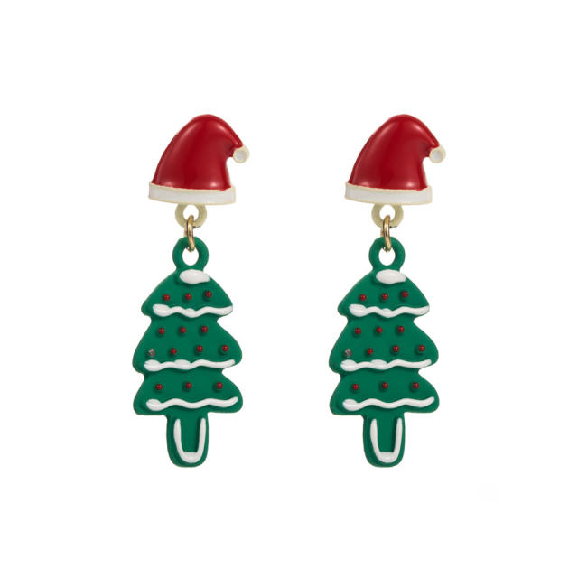 Christmas personality enamel asymmetrical earrings