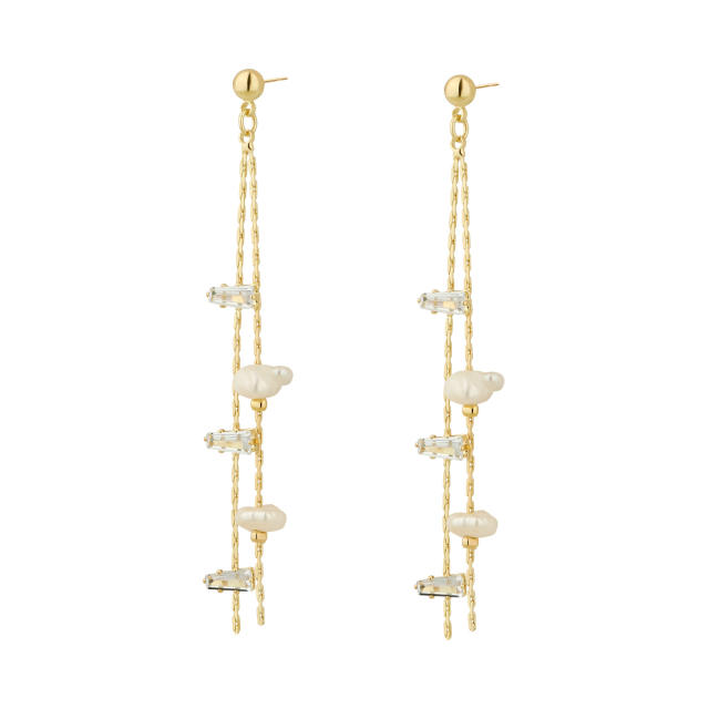 Elegant pearl bead flower stainless steel earrings long earrings