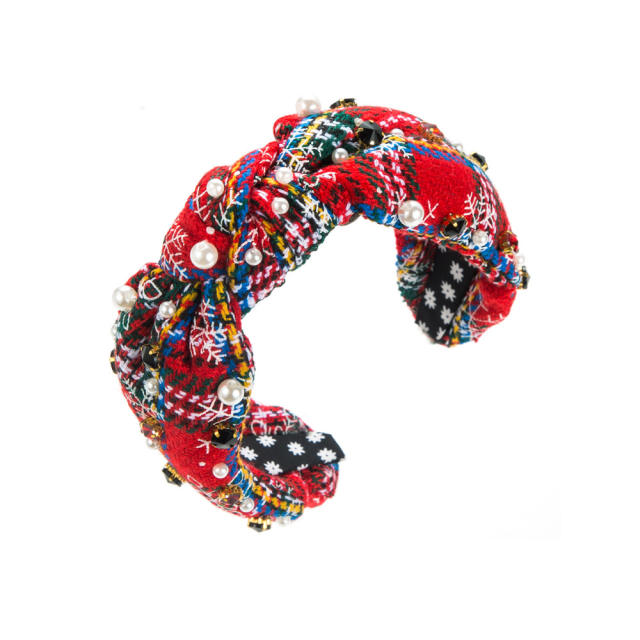 Christmas snow plaid knotted headband