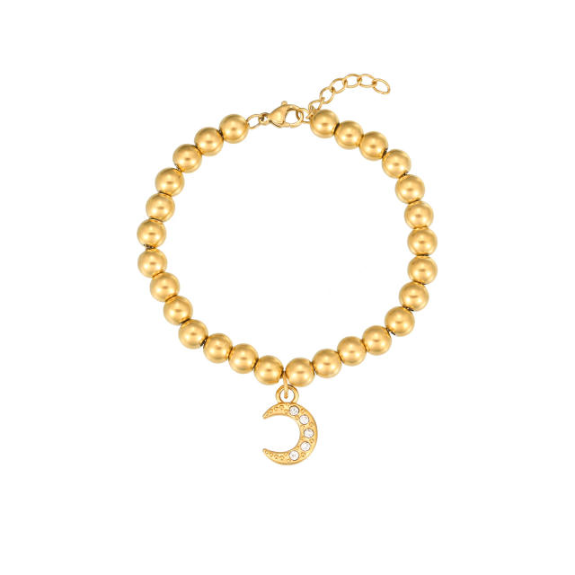 Sweet moon sun flower bear charm stainless steel bead bracelet for women