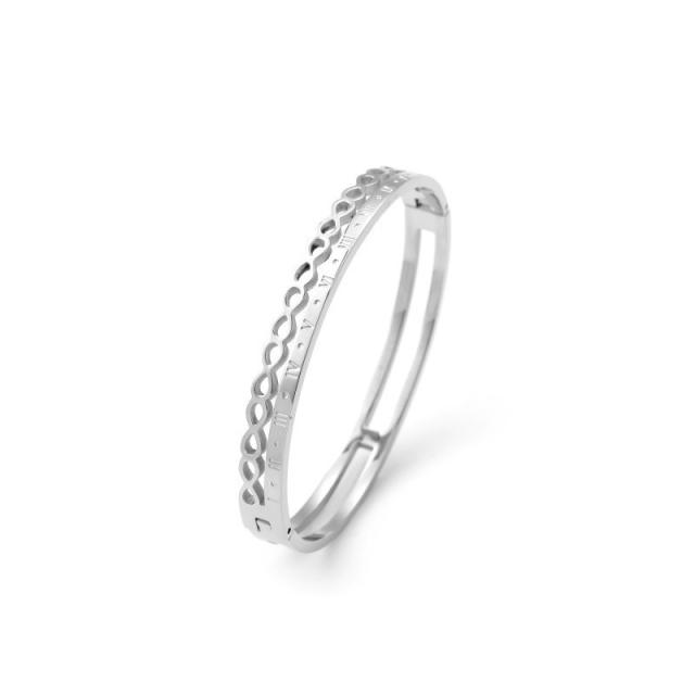 Personality two tone silver stainless steel bangle