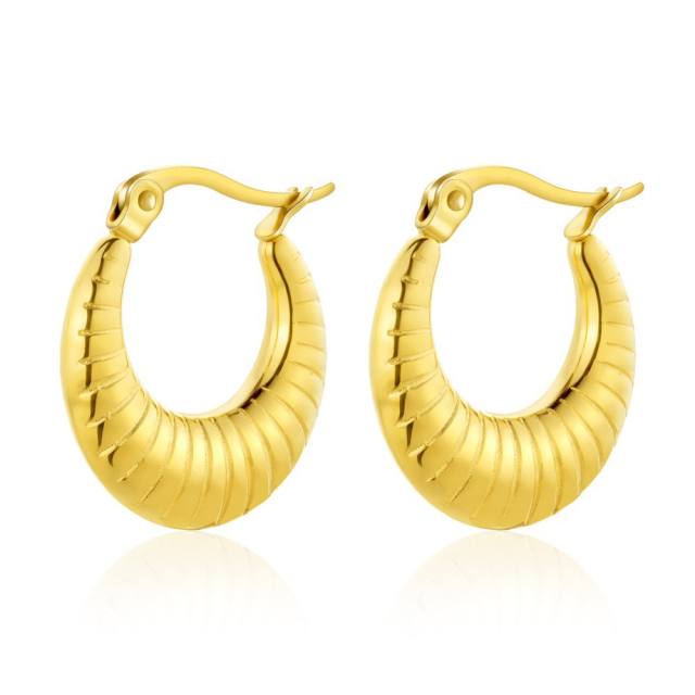 INS easy match chunky hollow out stainless steel hoop earrings