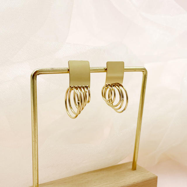Unique geometric block circle tassel stainless steel earrings