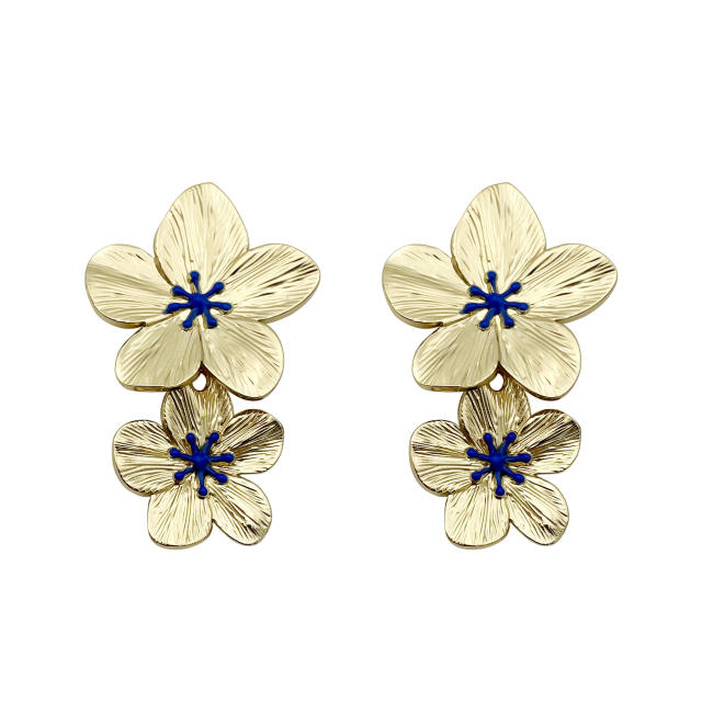 Personality romantic stereo flower stainless steel dangle earrings