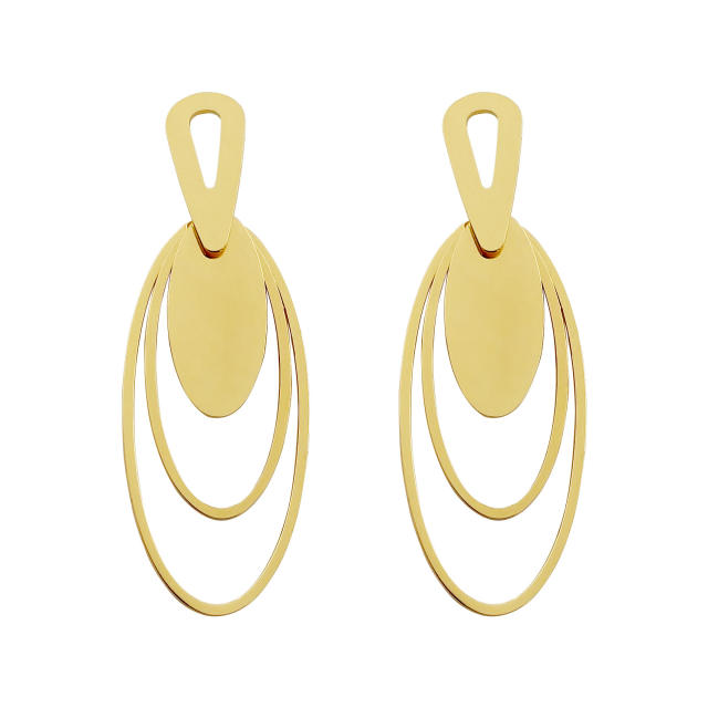 Concise hollow out oval geometric stainless steel earrings