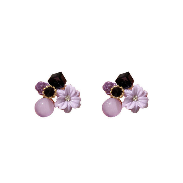 Sweet colorful flower opal stone women earrings