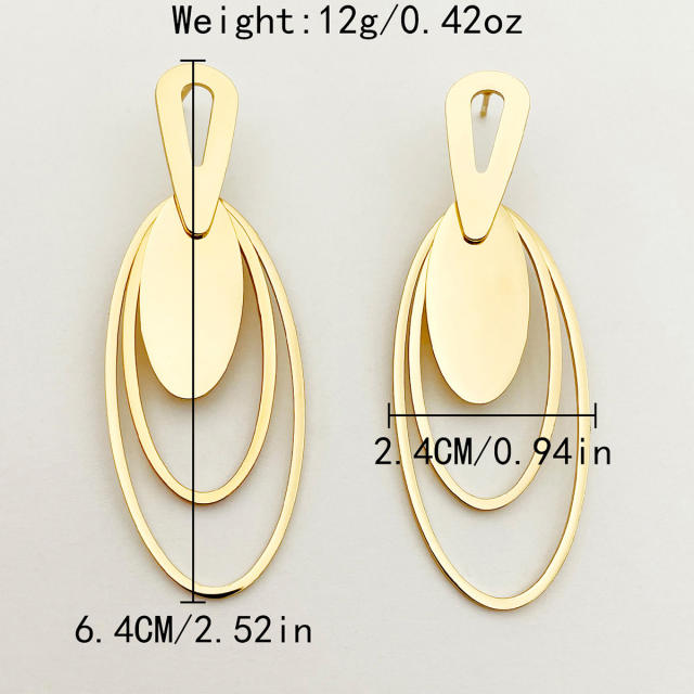 Concise hollow out oval geometric stainless steel earrings