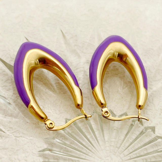 Colorful enamel stainless steel hoop earrings