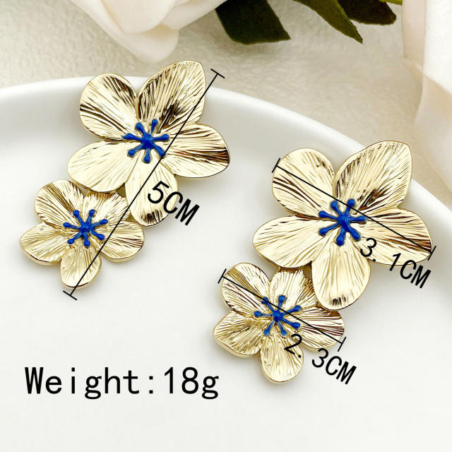 Personality romantic stereo flower stainless steel dangle earrings