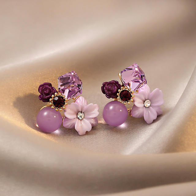 Sweet colorful flower opal stone women earrings