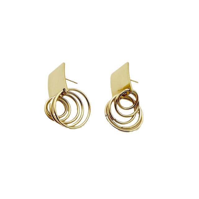 Unique geometric block circle tassel stainless steel earrings