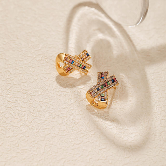 925 needle colorful diamond cute bow gold plated copper studs earrings