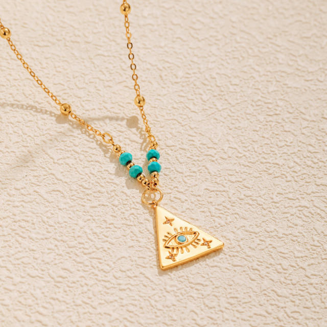 18KG geometric shape evil eye pendant turquoise bead necklace