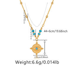 18KG geometric shape evil eye pendant turquoise bead necklace