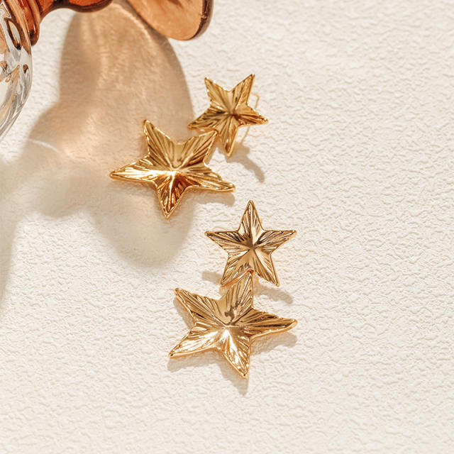 925 needle gold plated copper star dangle earrings