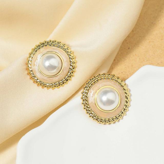 Fashionable pearl bead stainless steel necklace earrings collection