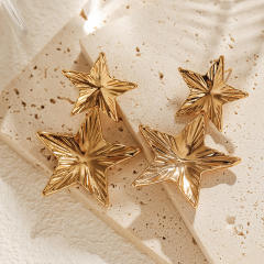 925 needle gold plated copper star dangle earrings