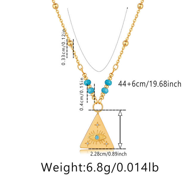 18KG geometric shape evil eye pendant turquoise bead necklace