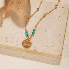 18KG geometric shape evil eye pendant turquoise bead necklace