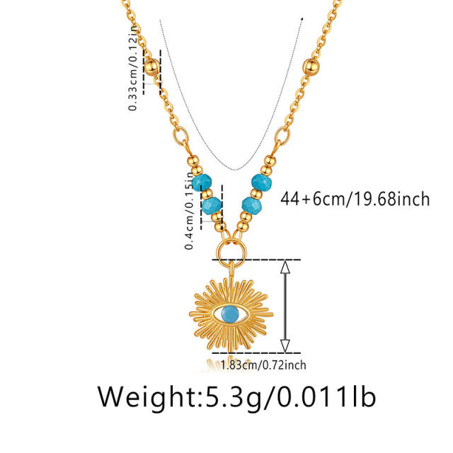 18KG geometric shape evil eye pendant turquoise bead necklace