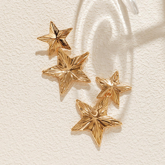 925 needle gold plated copper star dangle earrings