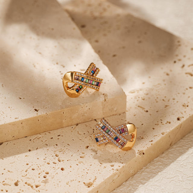 925 needle colorful diamond cute bow gold plated copper studs earrings