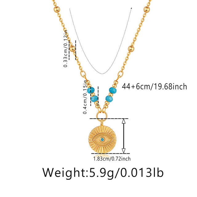 18KG geometric shape evil eye pendant turquoise bead necklace