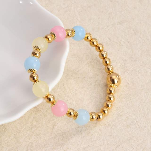 18KG stainless steel bead colorful natural stone bead bracelet