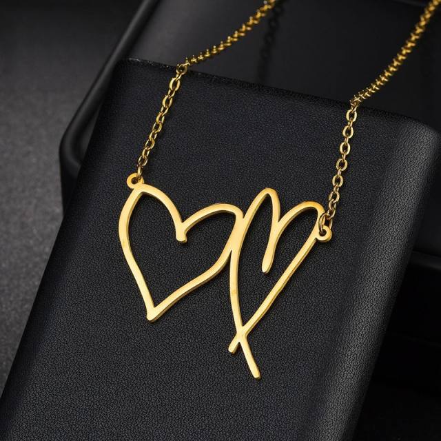 Concise unique hollow out heart pendant stainless steel necklace Valentine's Day gift