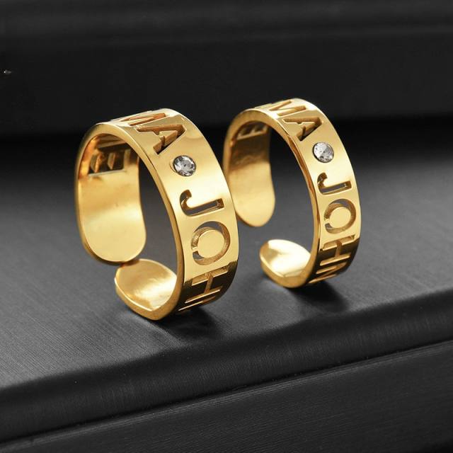 DIY hollow out name stainless steel custome couple rings