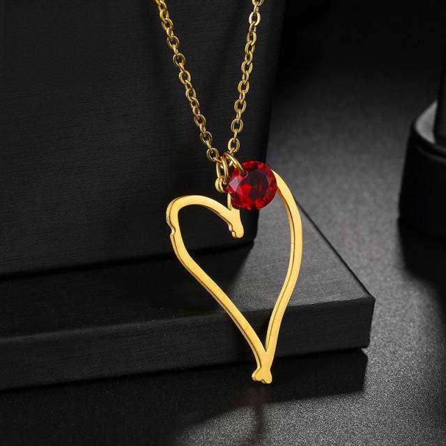 Concise unique hollow out heart pendant stainless steel necklace Valentine's Day gift