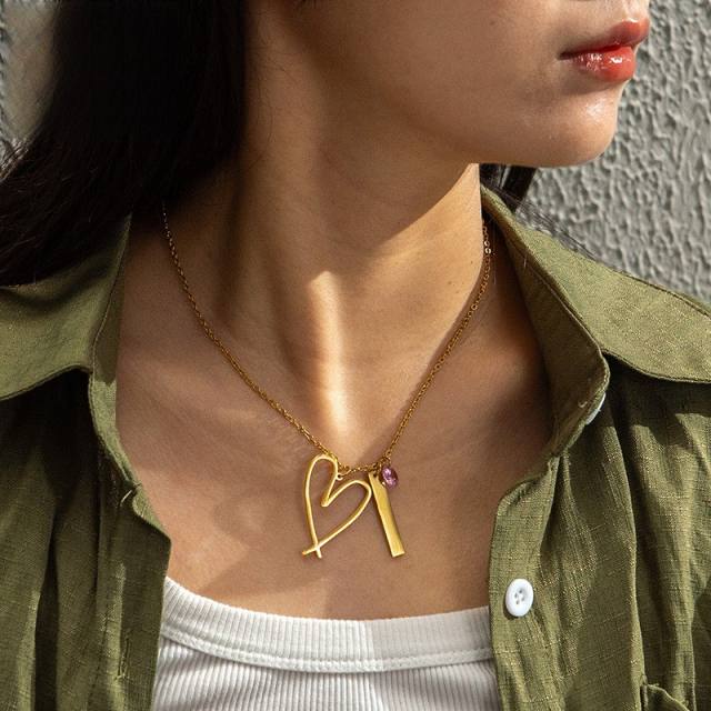 Concise unique hollow out heart pendant stainless steel necklace Valentine's Day gift