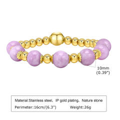 Elegant natural stone bead stainless steel bracelet