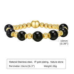 Elegant natural stone bead stainless steel bracelet