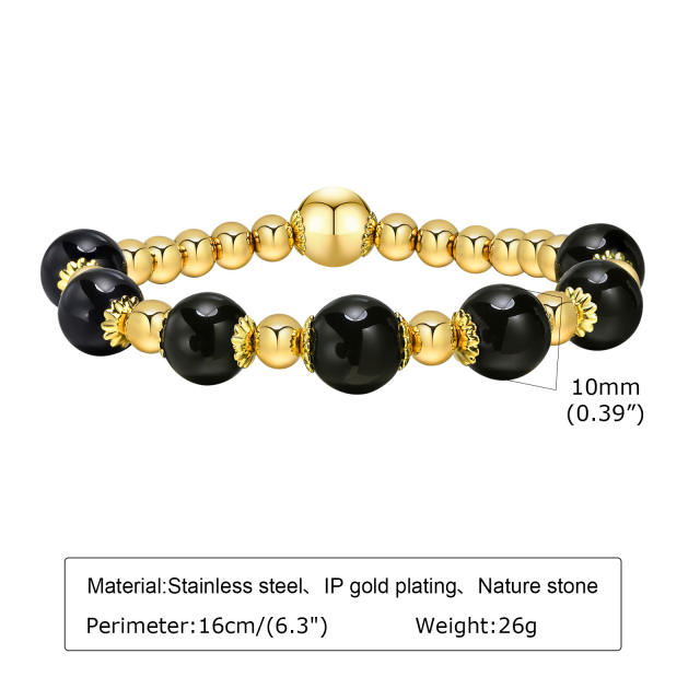 Elegant natural stone bead stainless steel bracelet
