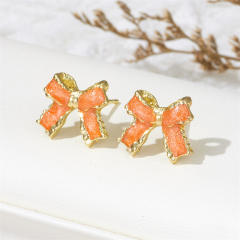 Concise color enamel cute box studs earrings