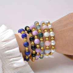 Elegant natural stone bead stainless steel bracelet
