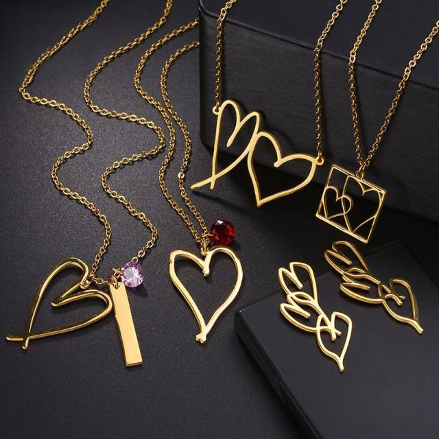 Concise unique hollow out heart pendant stainless steel necklace Valentine's Day gift