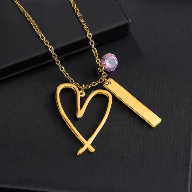 Concise unique hollow out heart pendant stainless steel necklace Valentine's Day gift