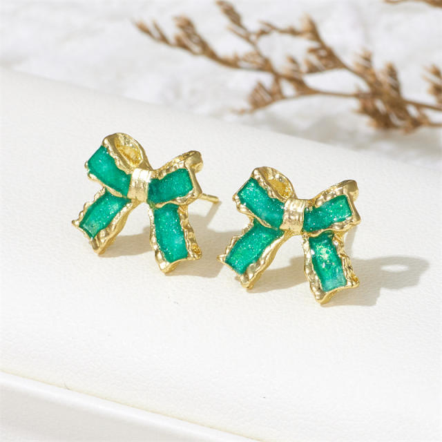Concise color enamel cute box studs earrings