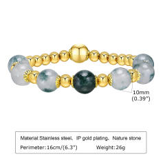 Elegant natural stone bead stainless steel bracelet
