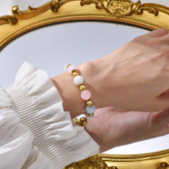 Elegant natural stone bead stainless steel bracelet