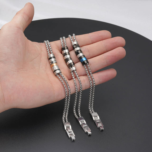 Hiphop silver color rolling bead stainless steel bracelet for men