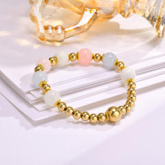 Elegant natural stone bead stainless steel bracelet