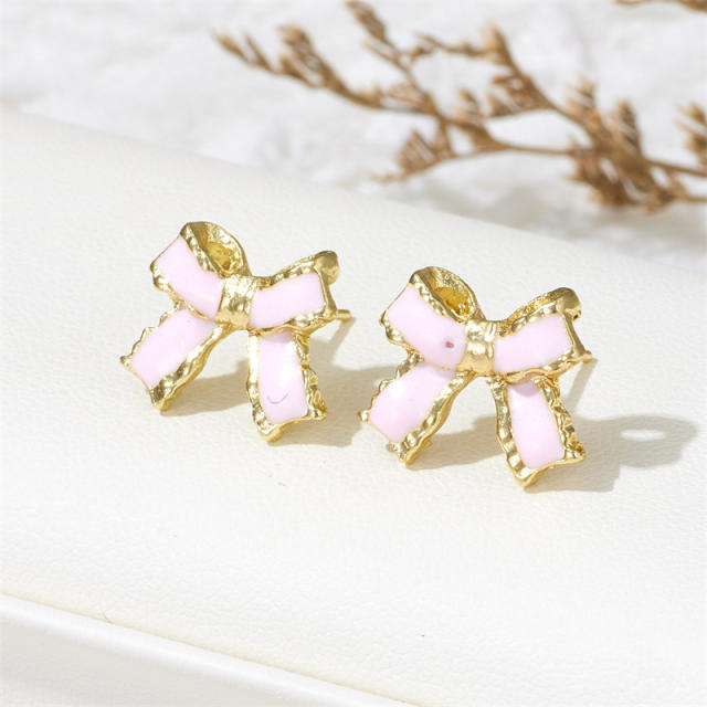 Concise color enamel cute box studs earrings