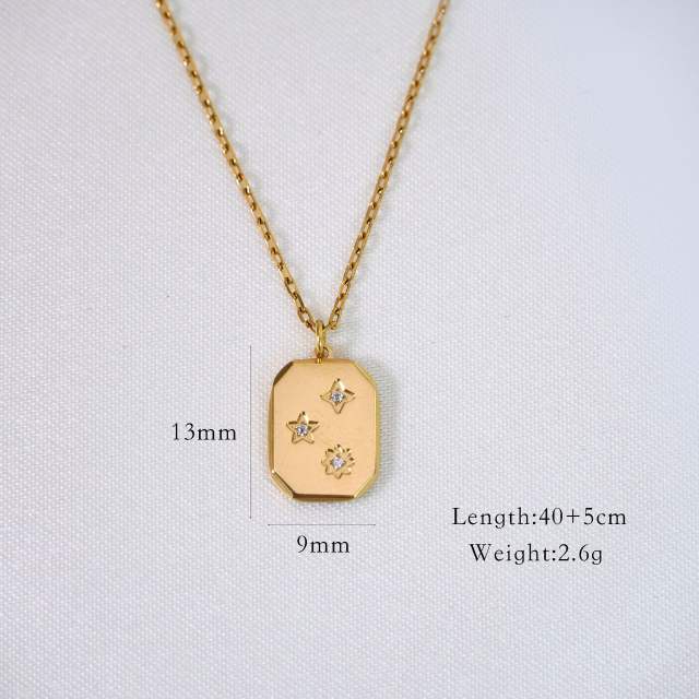 Dainty diamond crosss star pendant stainless steel necklace