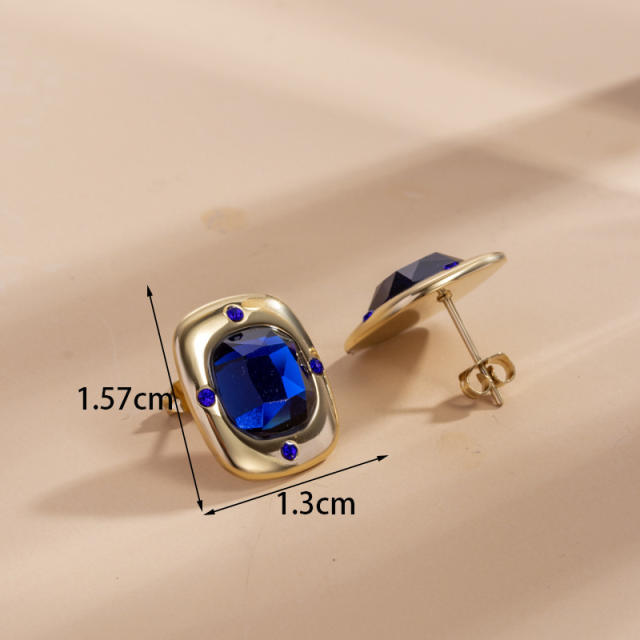 Concise easy match sapphire blue cubic zircon stainless steel earrings collection